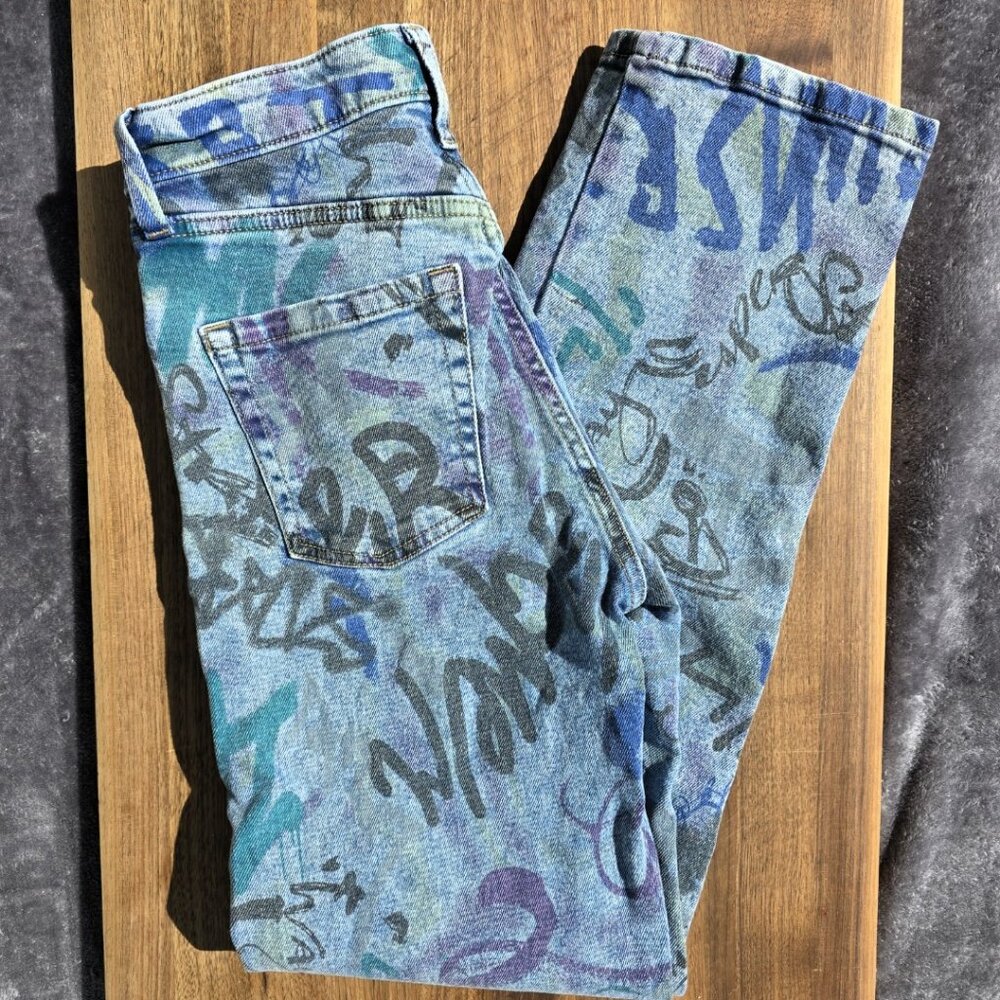 Wild Fable Super High-Rise Straight Graffiti Print Jeans - Size 0 - Picture 4 of 7